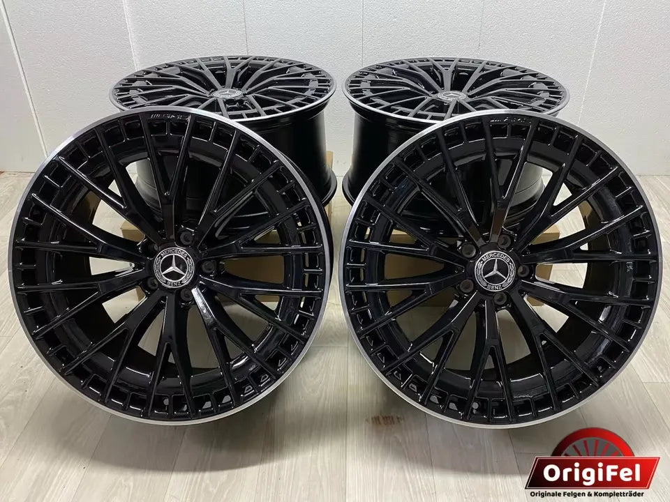 NEU* Original Mercedes EQE V 295 43 53 AMG 4MATIC+ 21 Zoll Felgen Alufelgen A2954012900 A2954013000 Limousine Schwarz & glanzgedrehtes Horn 9,5x21 ET42 10,5x21 ET67 5x112 Felgensatz MwSt.
