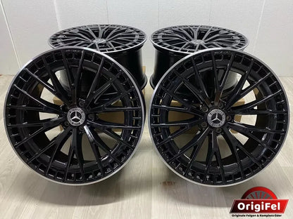 NEU* Original Mercedes EQE V 295 43 53 AMG 4MATIC+ 21 Zoll Felgen Alufelgen A2954012900 A2954013000 Limousine Schwarz & glanzgedrehtes Horn 9,5x21 ET42 10,5x21 ET67 5x112 Felgensatz MwSt.