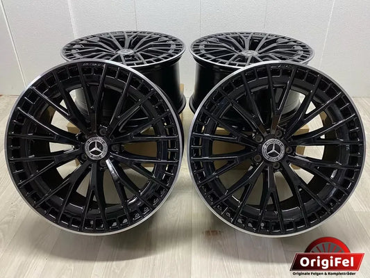 NEU* Original Mercedes EQE V 295 43 53 AMG 4MATIC+ 21 Zoll Felgen Alufelgen A2954012900 A2954013000 Limousine Schwarz & glanzgedrehtes Horn 9,5x21 ET42 10,5x21 ET67 5x112 Felgensatz MwSt.