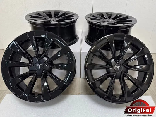 NEU* Original Tesla Model 3 19 Zoll Felgen Alufelgen 1044264-00-A Black Edition Schwarz Hochglanz Long Range Sport 8,5x19 ET40 5x114,3 Felgensatz MwSt. ausweisbar