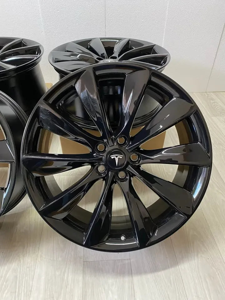 NEU* Original Tesla Model S 21 Zoll Turbine Felgen Alufelgen 6005868-00-D 5x120 8,5x21 ET40 Black Edition Schwarz Hochglanz Felgensatz MwSt. ausweisbar