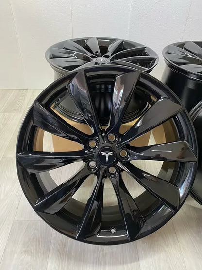 NEU* Original Tesla Model S 21 Zoll Turbine Felgen Alufelgen 6005868-00-D 5x120 8,5x21 ET40 Black Edition Schwarz Hochglanz Felgensatz MwSt. ausweisbar