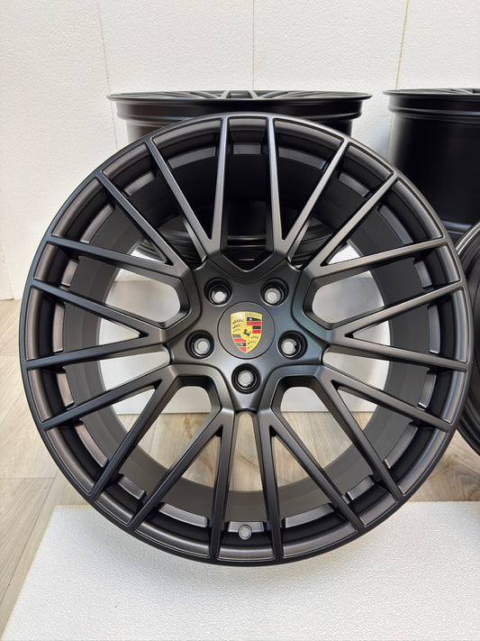 NEU* Original Porsche Cayenne SUV E3 21 Zoll RS Spyder Felgen Alufelgen Schwarz Seidenglanz 9Y0601025BF 9Y060125L 9Y0601025BG PO536 9YA 9,5x21 ET46 11x21 ET58 5x130 Sport Felgensatz MwSt. ausweisbar