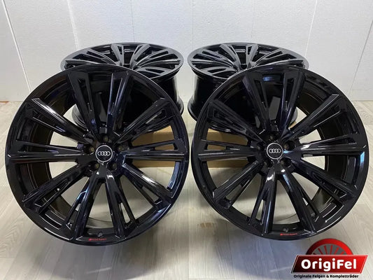 NEU* Original Audi Q8 SQ8 23 Zoll Felgen Alufelgen 4M8601025AT 4M8601025R 10x23 ET15 5x112 Audi Sport Black Edition Schwarz Hochglanz 4M8 10-Speichen-Trapezoid-Design Facelift