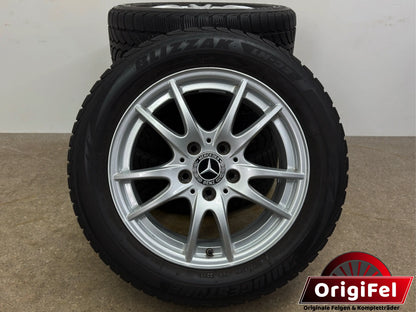 Original Mercedes A-Klasse W 176 B-Klasse W 242 W 246 CLA C 117 16 Zoll Winterräder Winterreifen Felgen A2464011302 Alufelgen 205/55 R16 91H MO M+S Silber 6,5x16 ET49 Winterradsatz