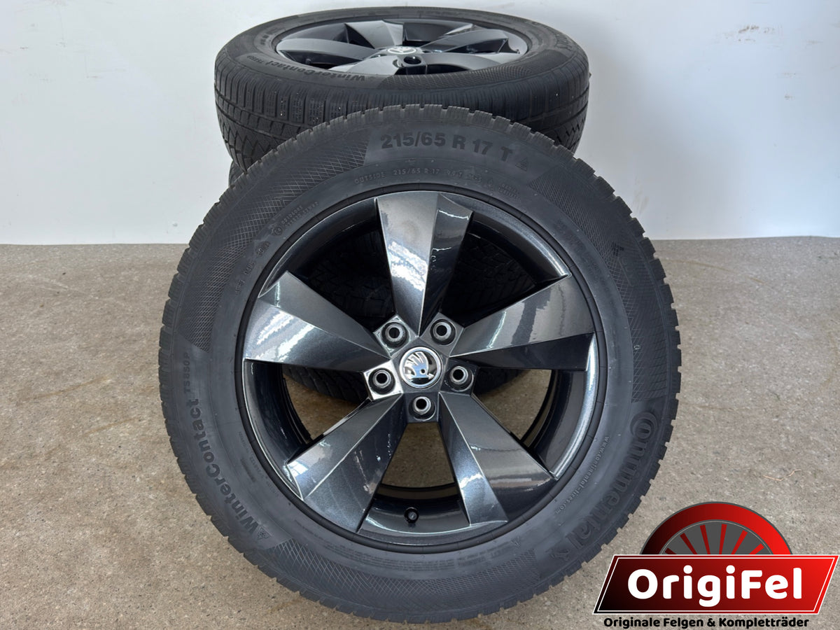 Original Skoda Kodiaq I 1 NS II 2 PS 17 Zoll Nanuq Winterräder Winterreifen Felgen 565601025AA Alufelgen 6,5x17 ET38 5x112 215/65 R17 103H M+S Winterradsatz Schwarz SUV