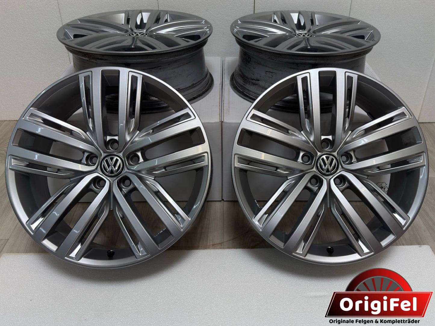 TOP Original VW Tiguan II 2 Allspace 19 Zoll Auckland Felgen Alufelgen 5NA601025N 5NA601025F 7x19 ET43 5x112 AD1 5N 5NA SUV 5x112 R-Line Edition Silber Felgensatz MwSt. ausweisbar