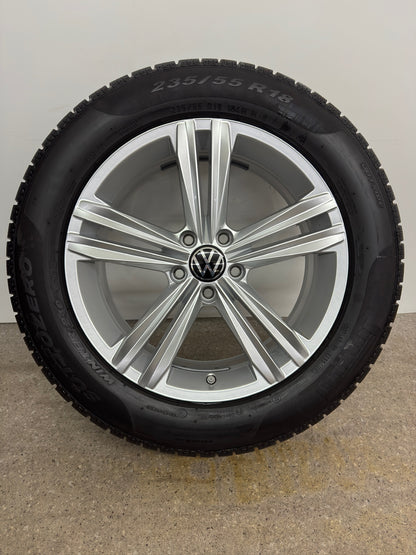 WIE NEU 8mm DOT4723 Original VW Tiguan II 2 Sebring 18 Zoll Winterräder Winterreifen Felgen 5NA601025M 5NA601025AQ Alufelgen 235/55 R18 104H M+S R-Line Silber Allspace AD1 5NA RDKS Winterradsatz