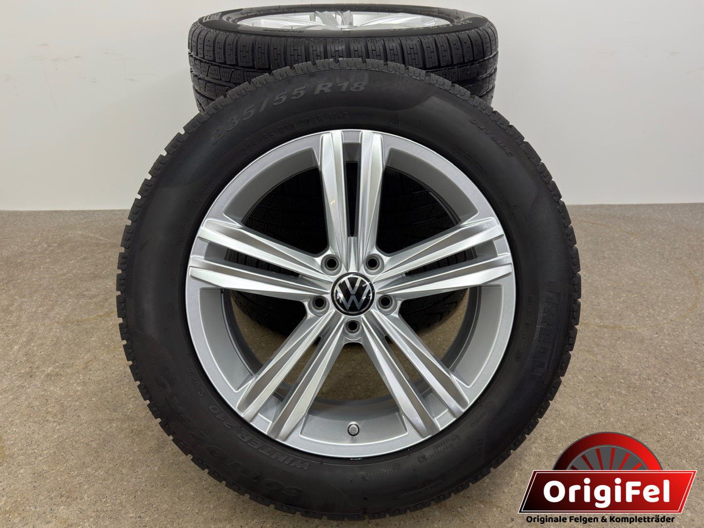 WIE NEU 8mm DOT4723 Original VW Tiguan II 2 Sebring 18 Zoll Winterräder Winterreifen Felgen 5NA601025M 5NA601025AQ Alufelgen 235/55 R18 104H M+S R-Line Silber Allspace AD1 5NA RDKS Winterradsatz