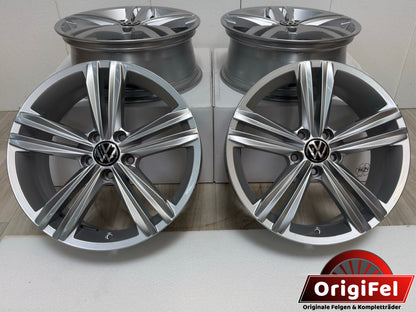 WIE NEU Original VW Tiguan II 2 Sebring 18 Zoll Felgen Alufelgen Allspace 5NA601025M 5NA601025AQ 7x18 ET43 5x112 AD1 5N 5NA SUV 5x112 R-Line Edition Silber Felgensatz MwSt. ausweisbar
